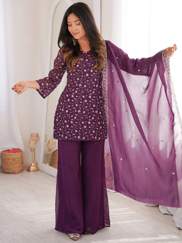 Georgette Embroidered Kurti Set