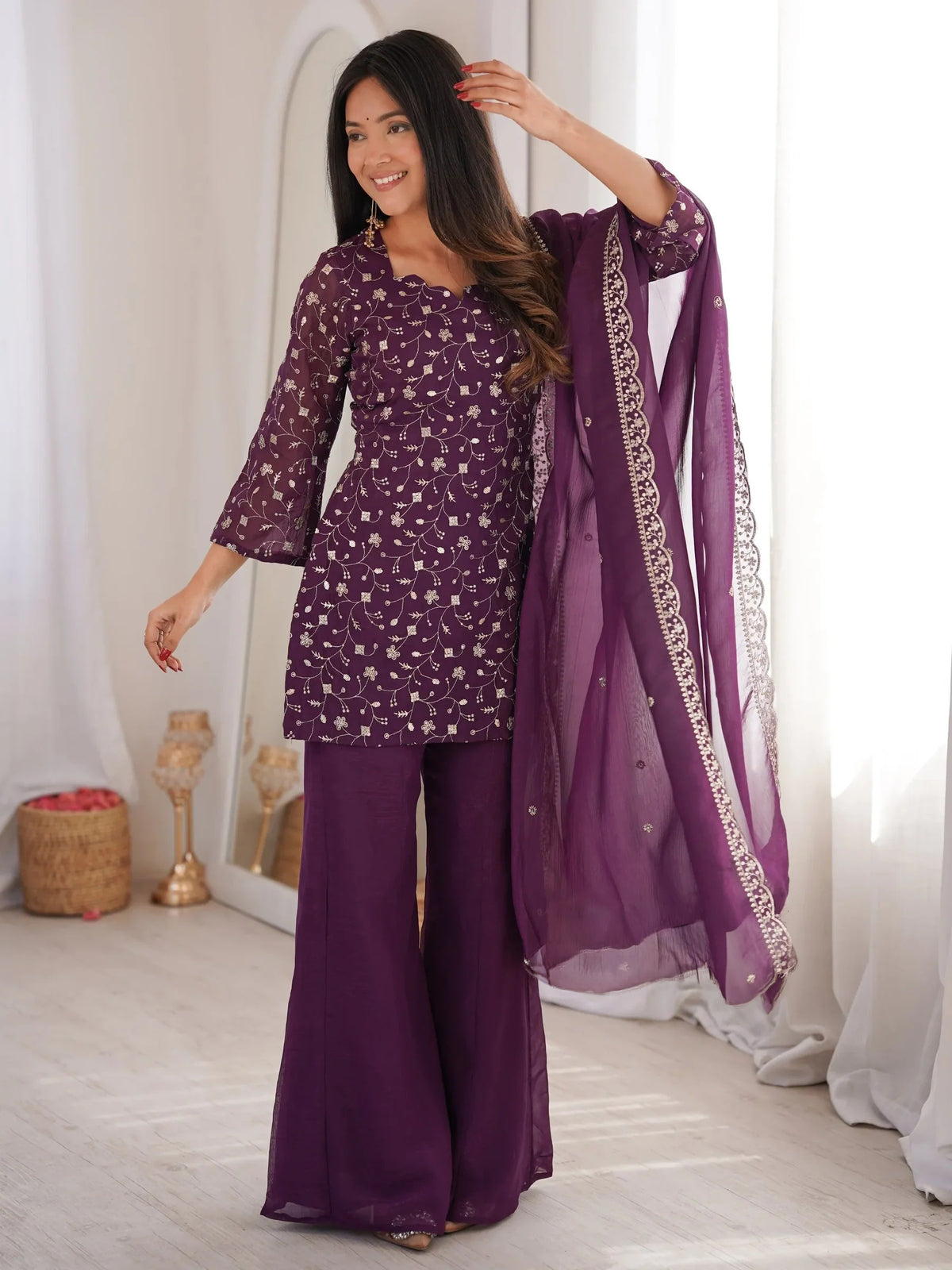 Georgette Embroidered Kurti Set