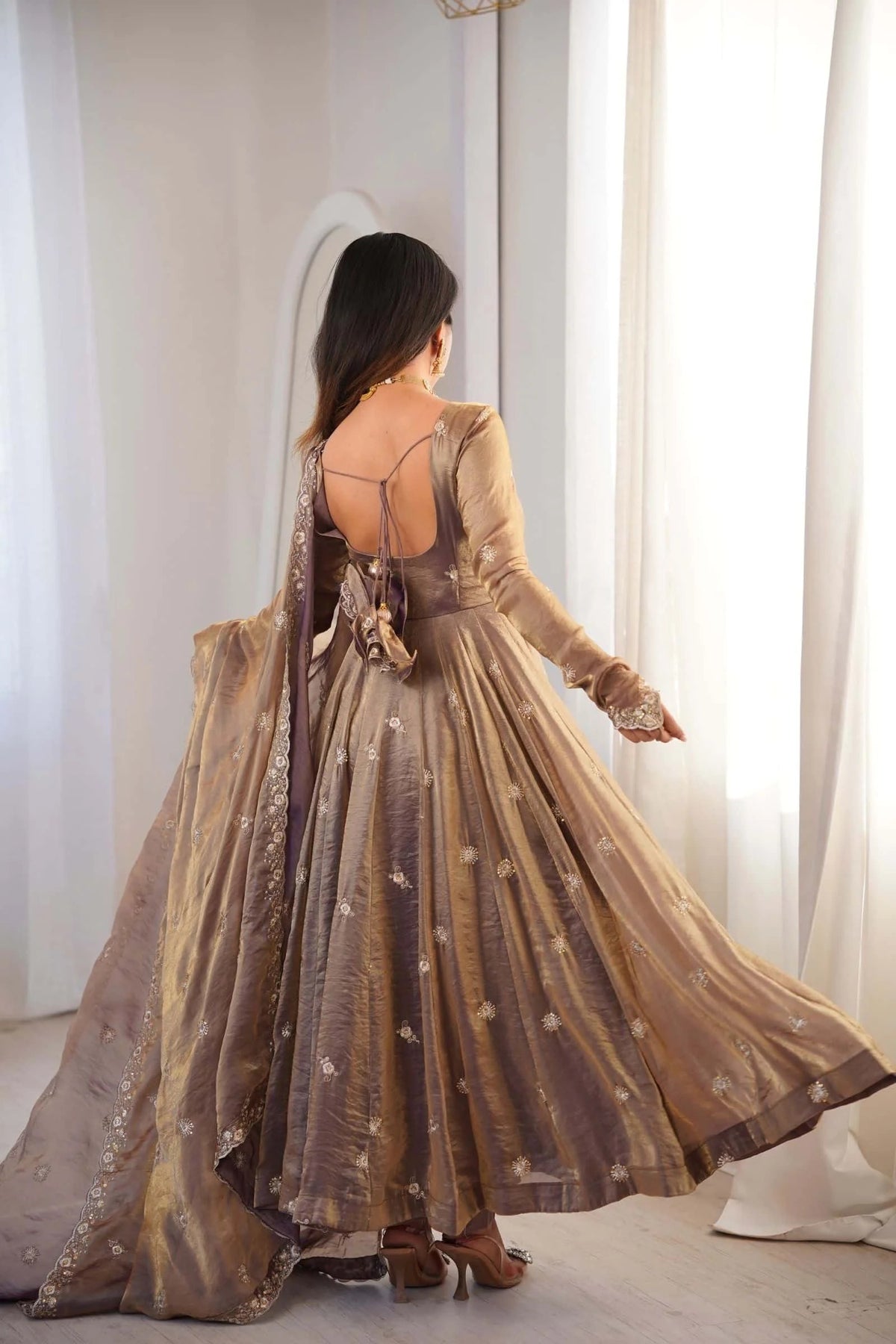 Fendy Satin Embroidered Gown Set