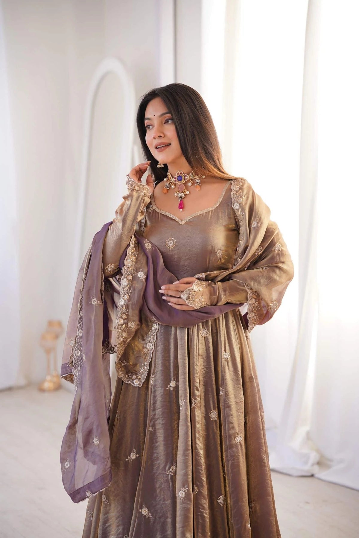 Fendy Satin Embroidered Gown Set