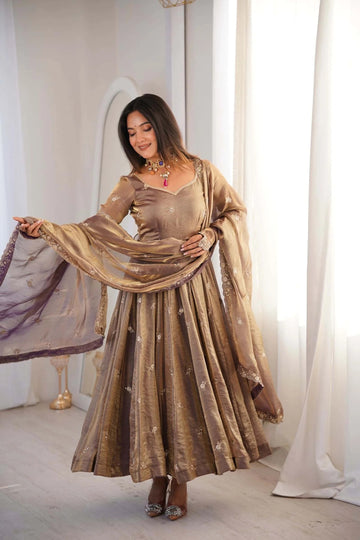 Fendy Satin Embroidered Gown Set
