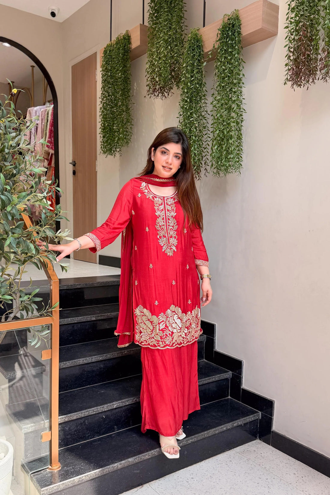 Gulnaar Crepe Embroidered Suit Set