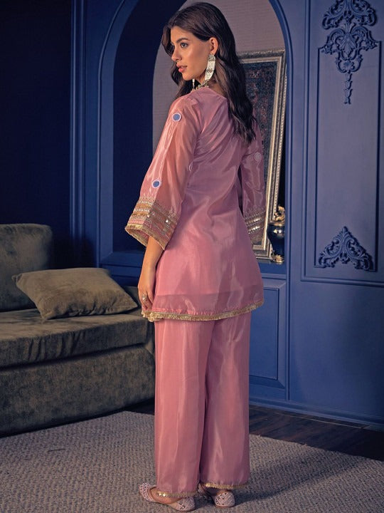 Blush Pink Mirrorwork Kurta Pant Set