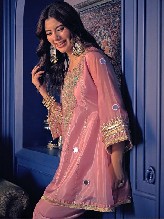 Blush Pink Mirrorwork Kurta Pant Set