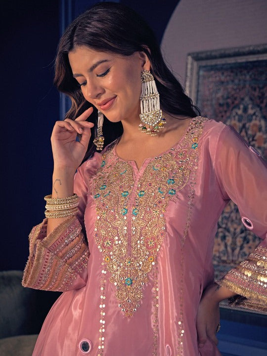 Blush Pink Mirrorwork Kurta Pant Set