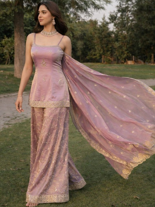 Fendy Satin Embroidered Sharara Set