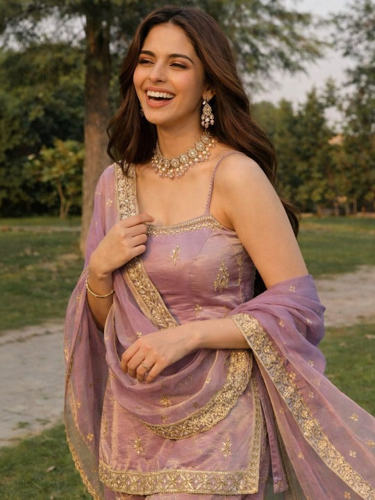 Fendy Satin Embroidered Sharara Set