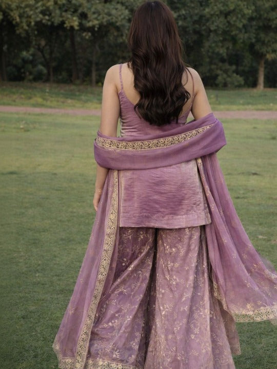 Fendy Satin Embroidered Sharara Set
