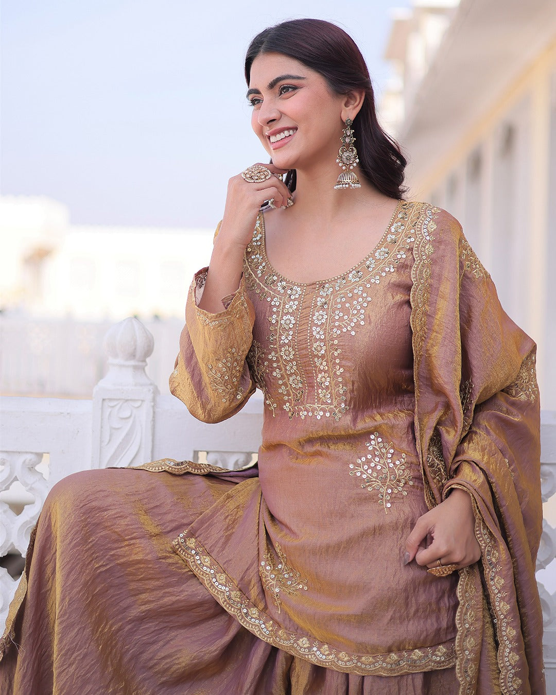 Mauve Majesty Embroidered Sharara Set