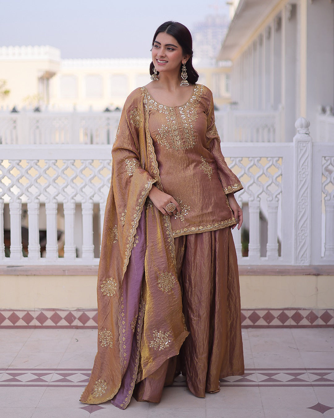 Mauve Majesty Embroidered Sharara Set