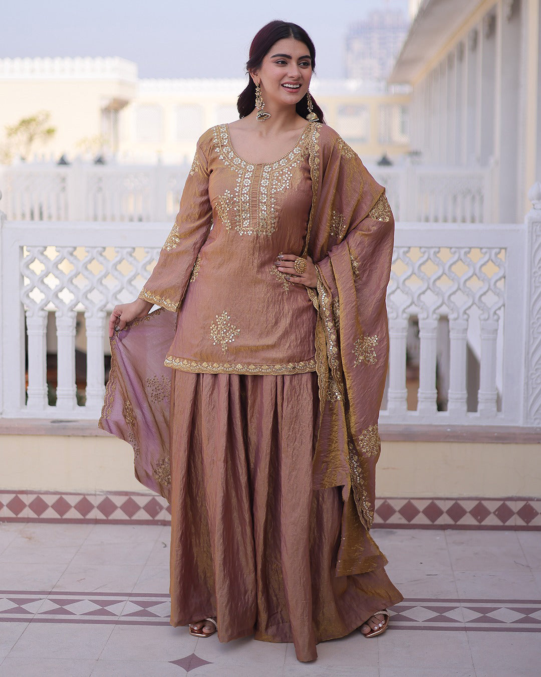 Mauve Majesty Embroidered Sharara Set