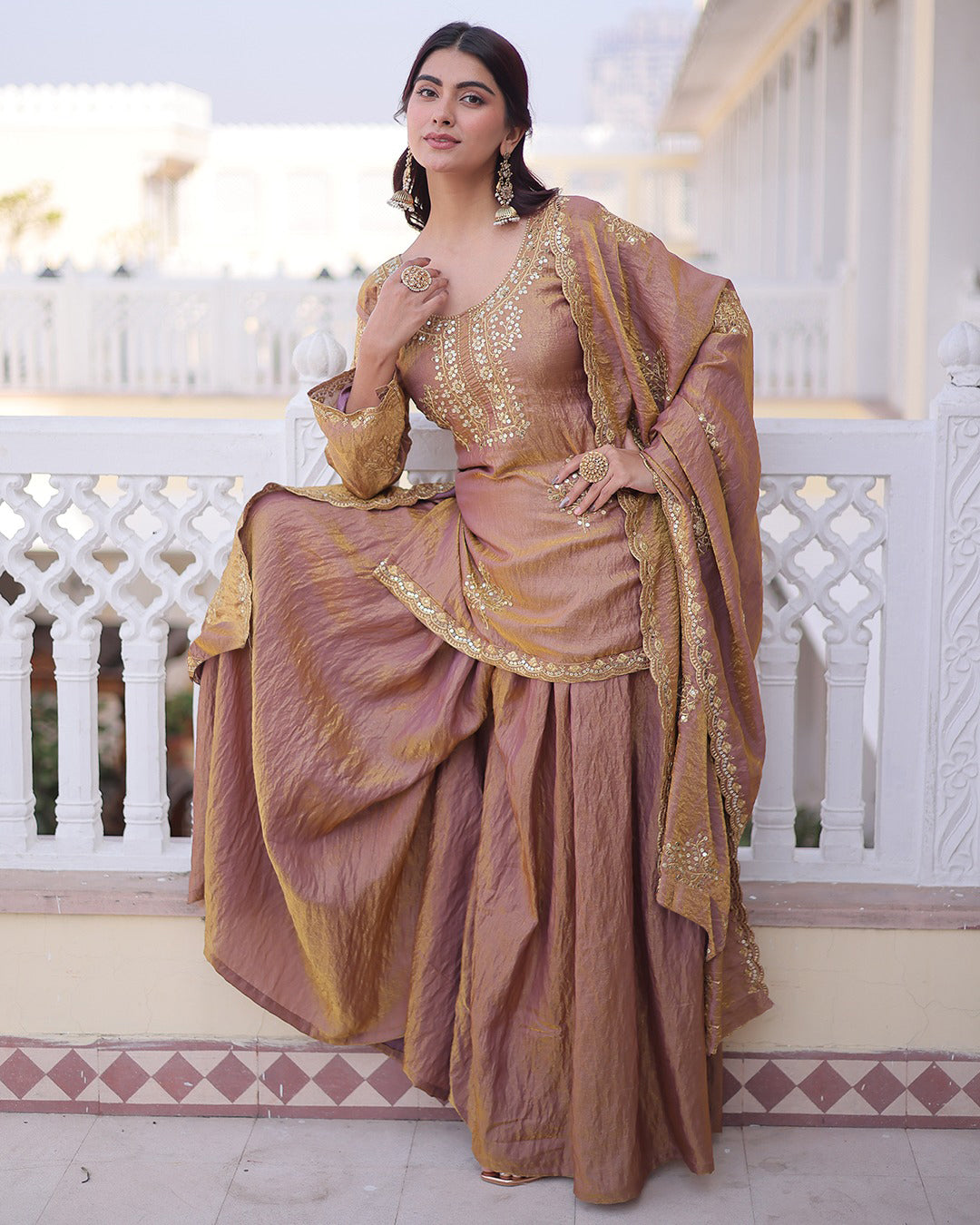 Mauve Majesty Embroidered Sharara Set