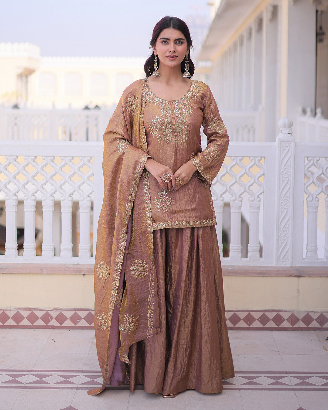 Mauve Majesty Embroidered Sharara Set