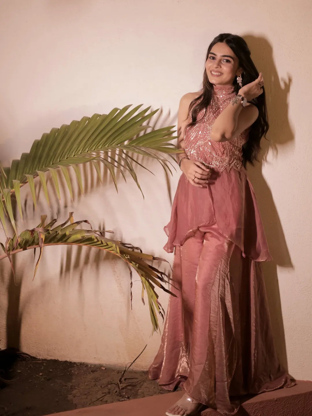 Rose & Teal Sequin Embroidered Sharara Set