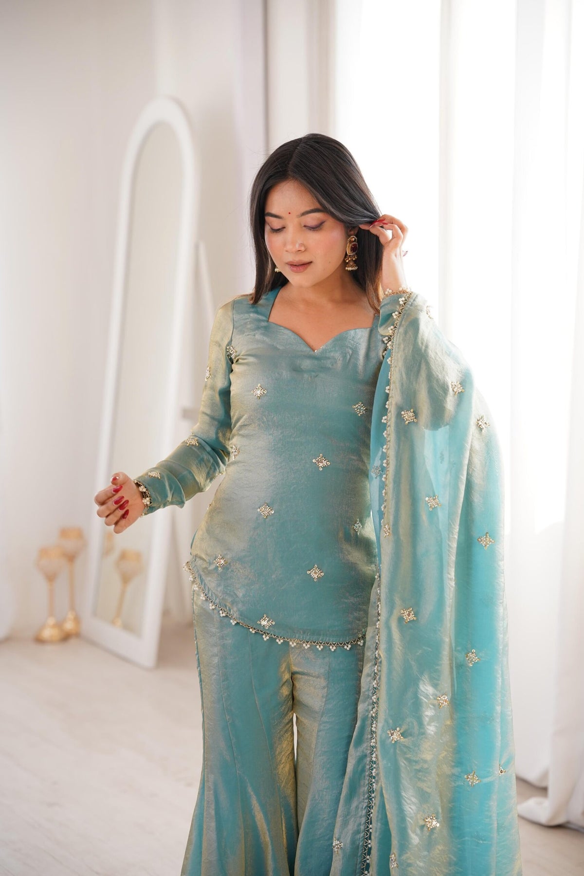Fandy Silk Bitswork Palazzo Set