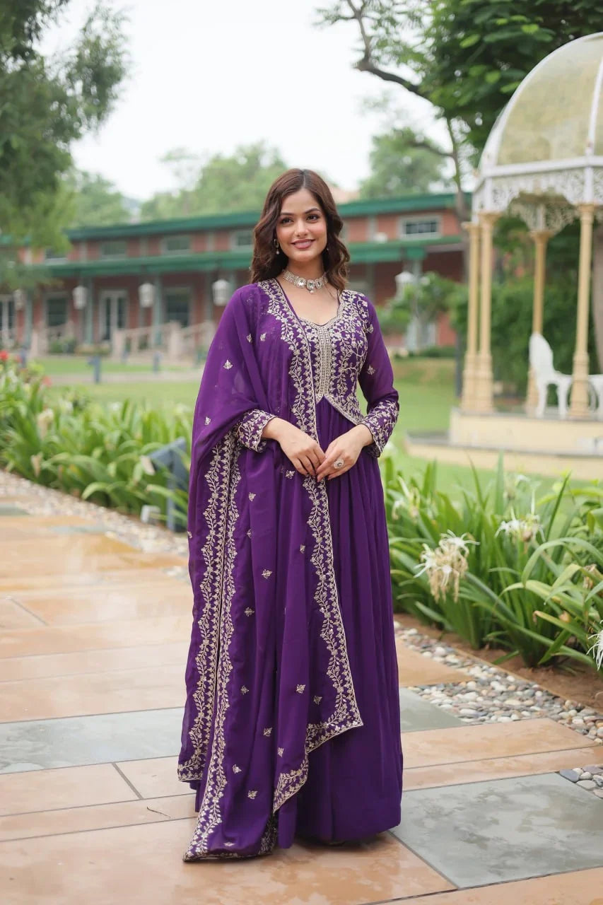 Alia Cut Gown with Dupatta – Sequin & Zari Embroidery