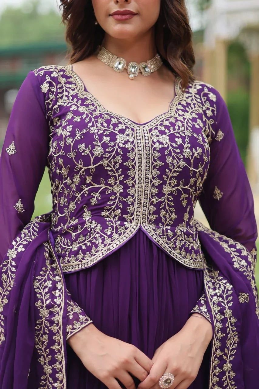 Alia Cut Gown with Dupatta – Sequin & Zari Embroidery