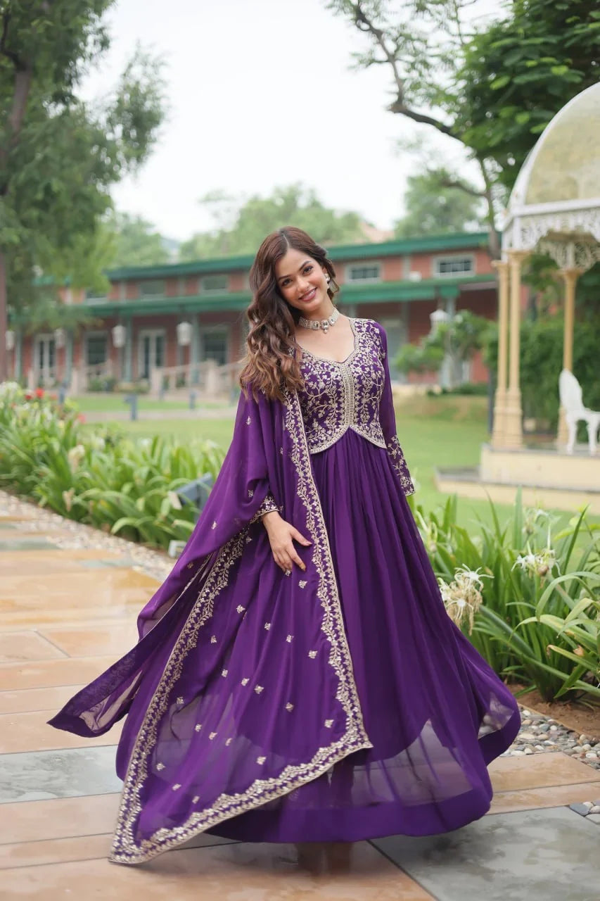 Alia Cut Gown with Dupatta – Sequin & Zari Embroidery