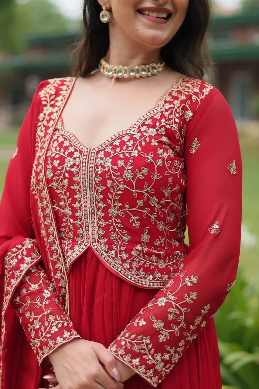 Alia Cut Gown with Dupatta – Sequin & Zari Embroidery