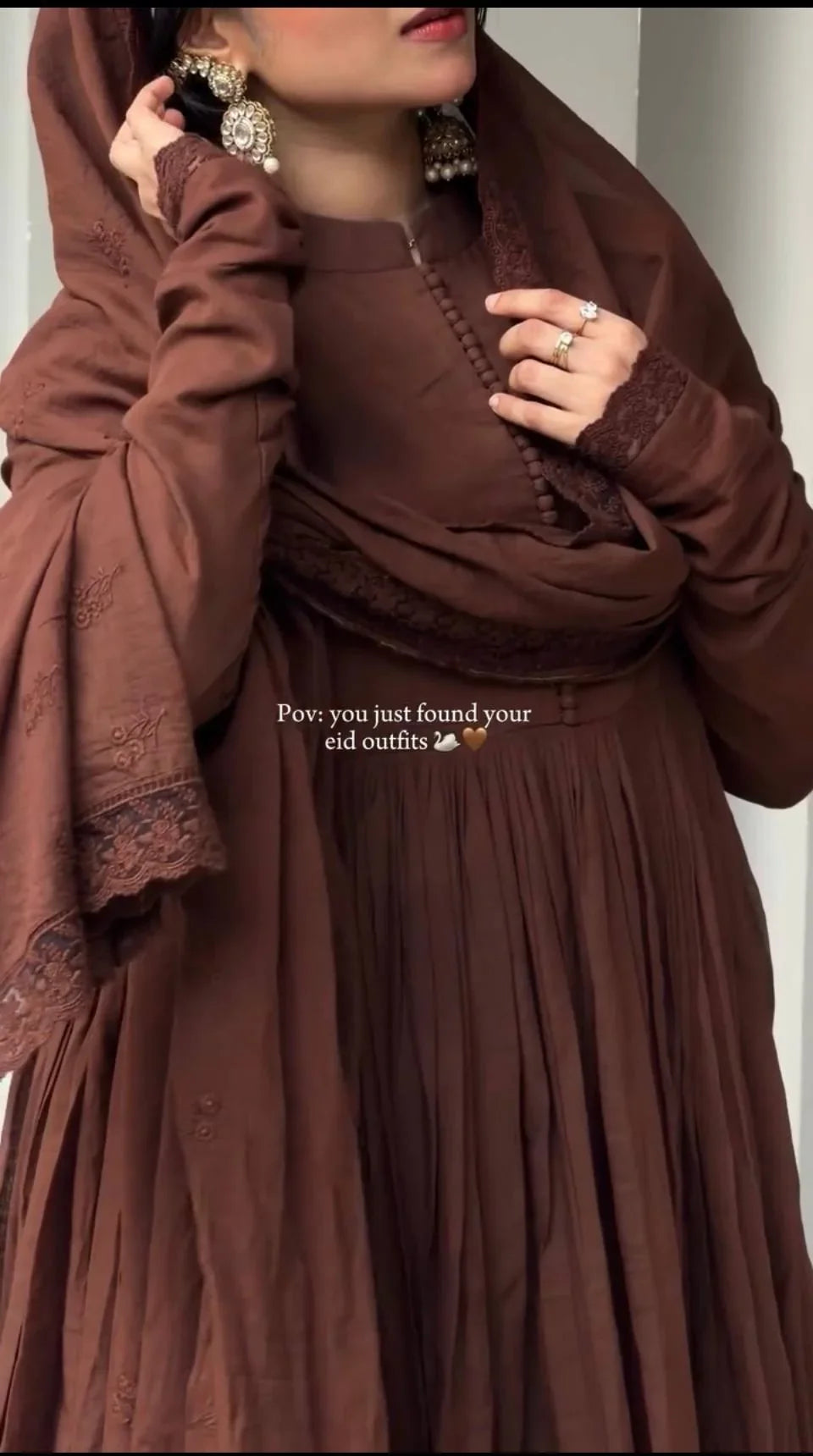 Brown Embroidered Anarkali Set with Dupatta | Chicora Wear