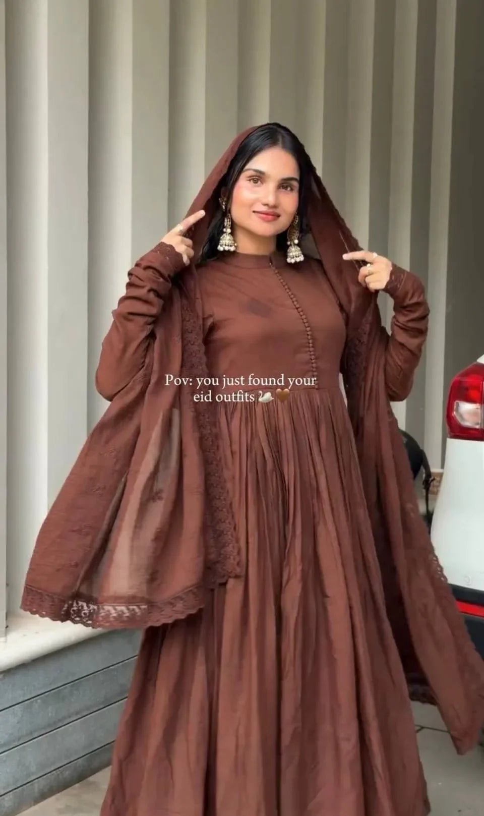 Brown Embroidered Anarkali Set with Dupatta | Chicora Wear