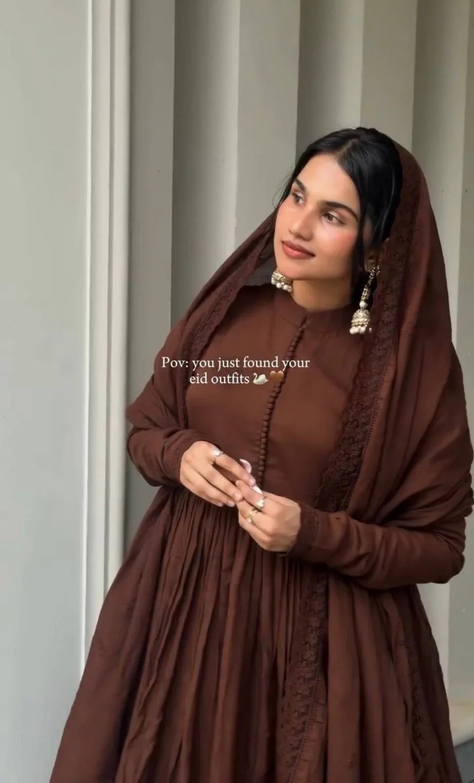 Brown Embroidered Anarkali Set with Dupatta | Chicora Wear