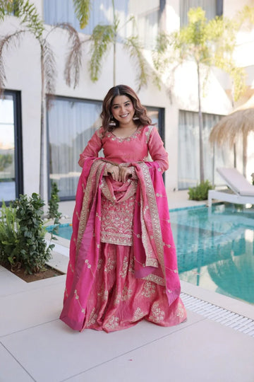 Fendi Crush Kurti Sharara Set with Zari Sequin Dupatta | Chicorawear
