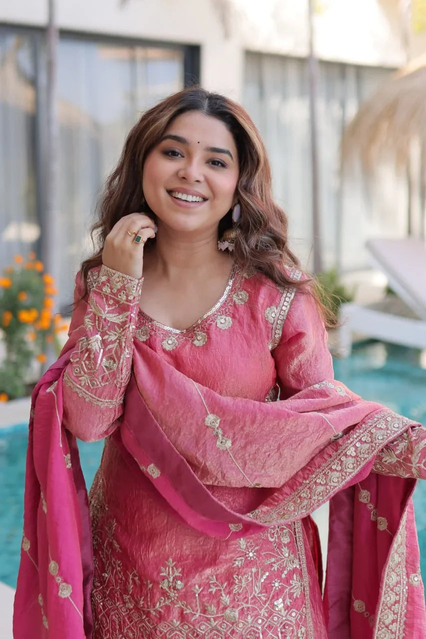 Fendi Crush Kurti Sharara Set with Zari Sequin Dupatta | Chicorawear