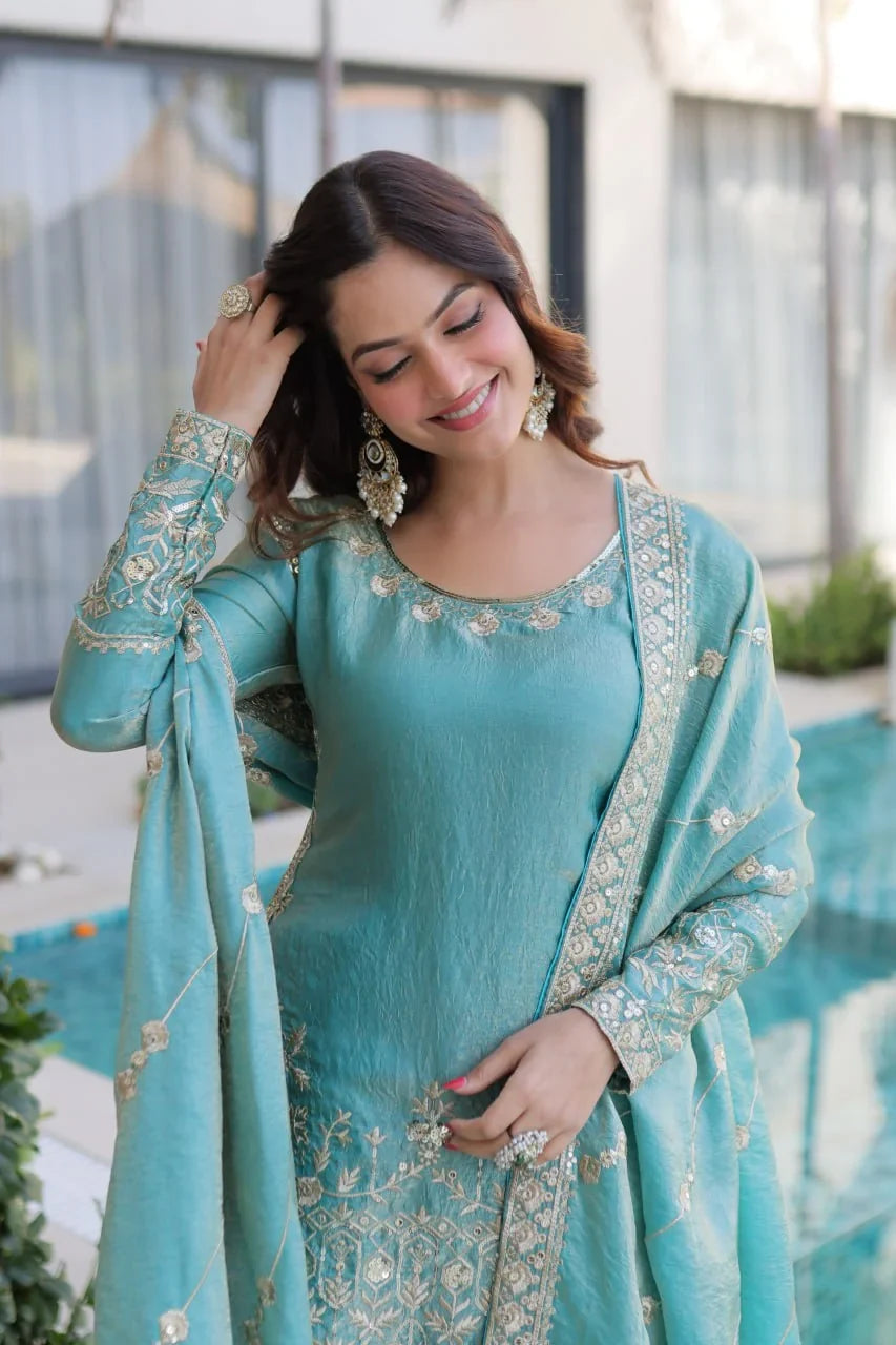 Fendi Crush Kurti Sharara Set with Zari Sequin Dupatta | Chicorawear