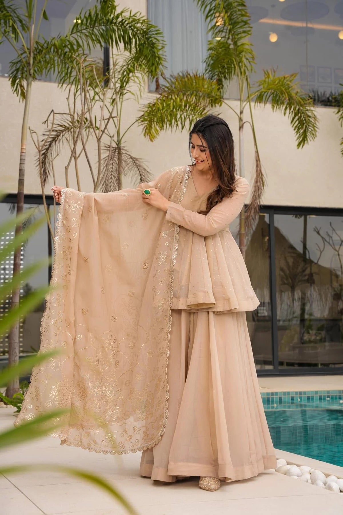 Crunchy Embroidered Sharara Set