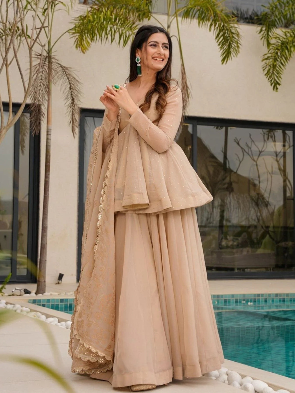 Crunchy Embroidered Sharara Set