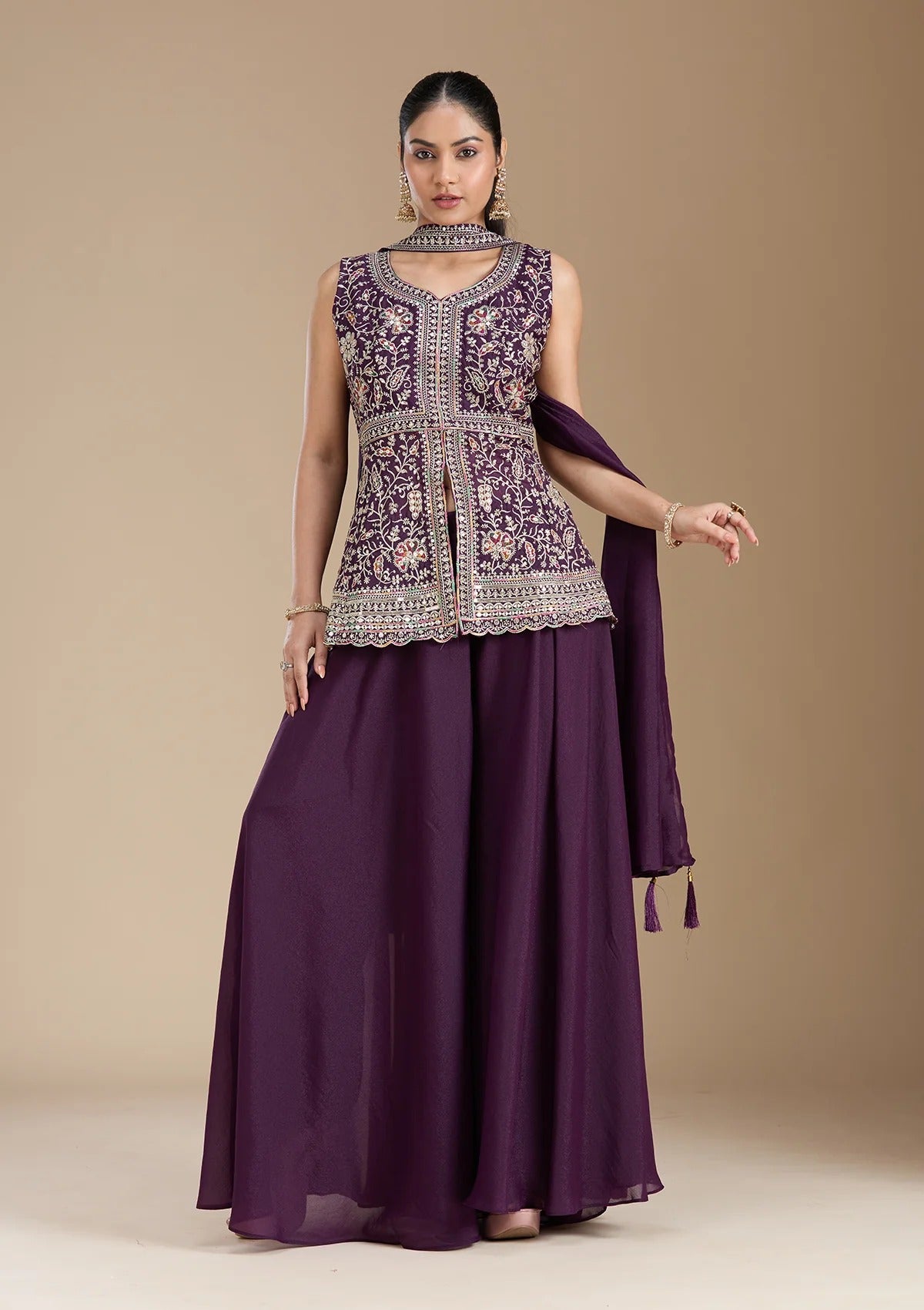 Georgette Embroidered Sharara Set
