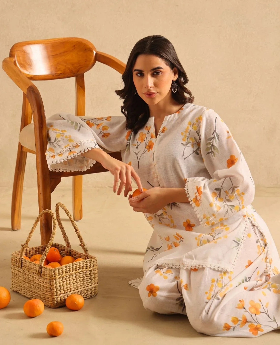 Sweet Tangerine Floral Linen Farshi Set