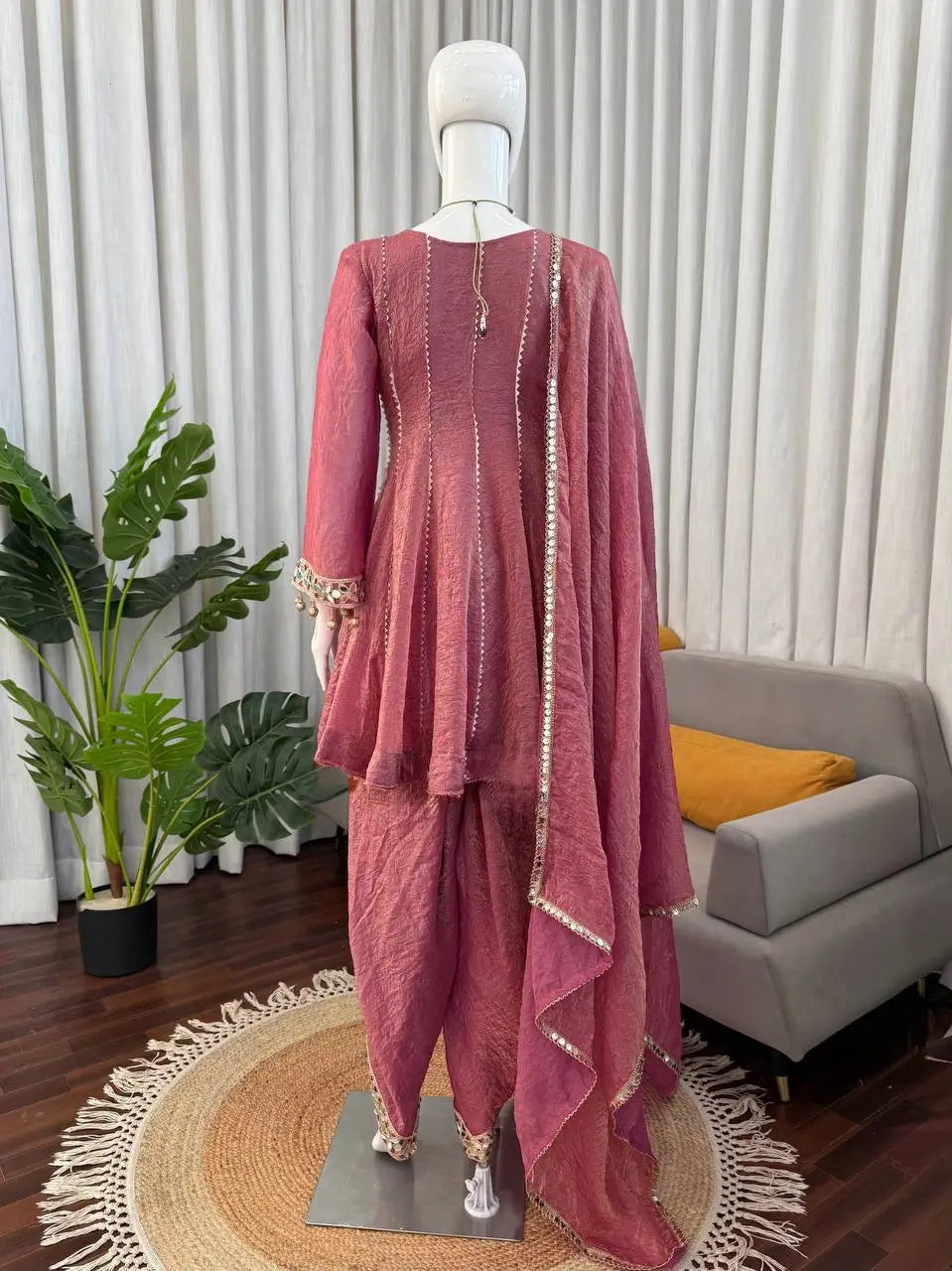 Mauve Pink Mirror Work Kurta Dhoti Set