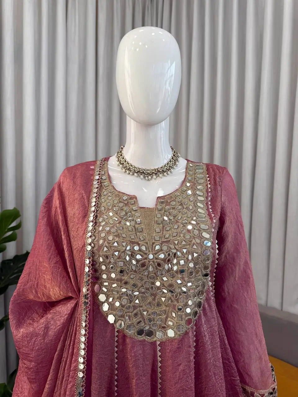 Mauve Pink Mirror Work Kurta Dhoti Set