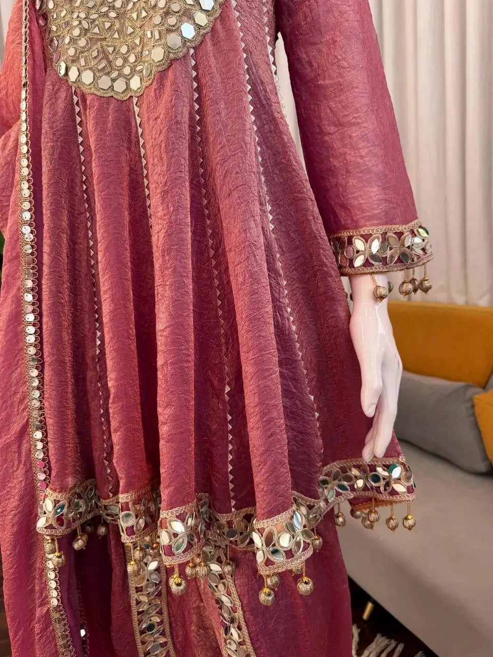 Mauve Pink Mirror Work Kurta Dhoti Set
