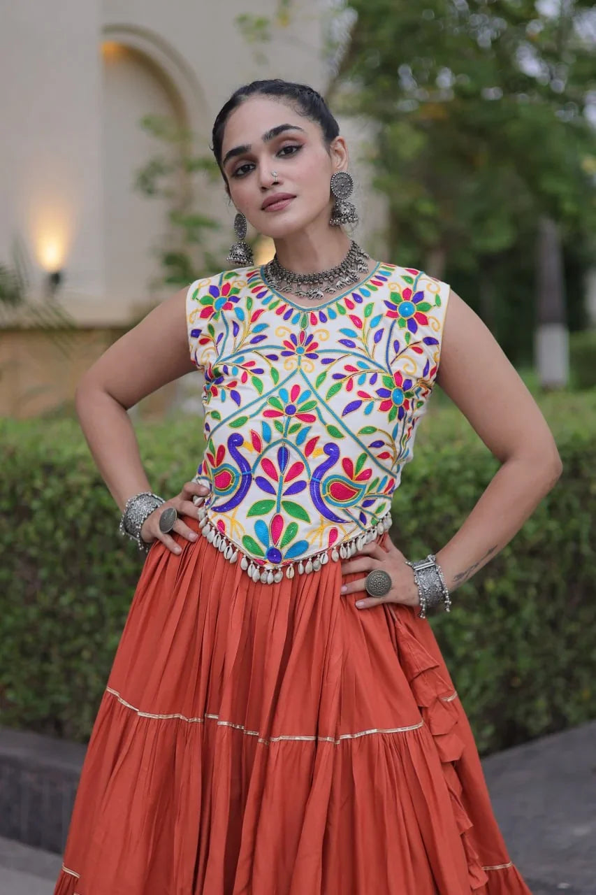 Kutchi Work Lehenga Set for Navratri with Peacock Embroidery | Chicorawear