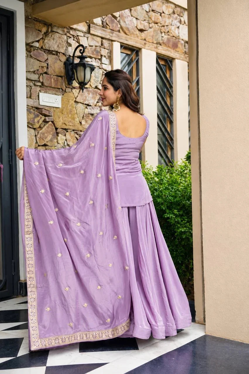 Lavender Sharara Set with Sequin & Zari Embroidery | Chicorawear