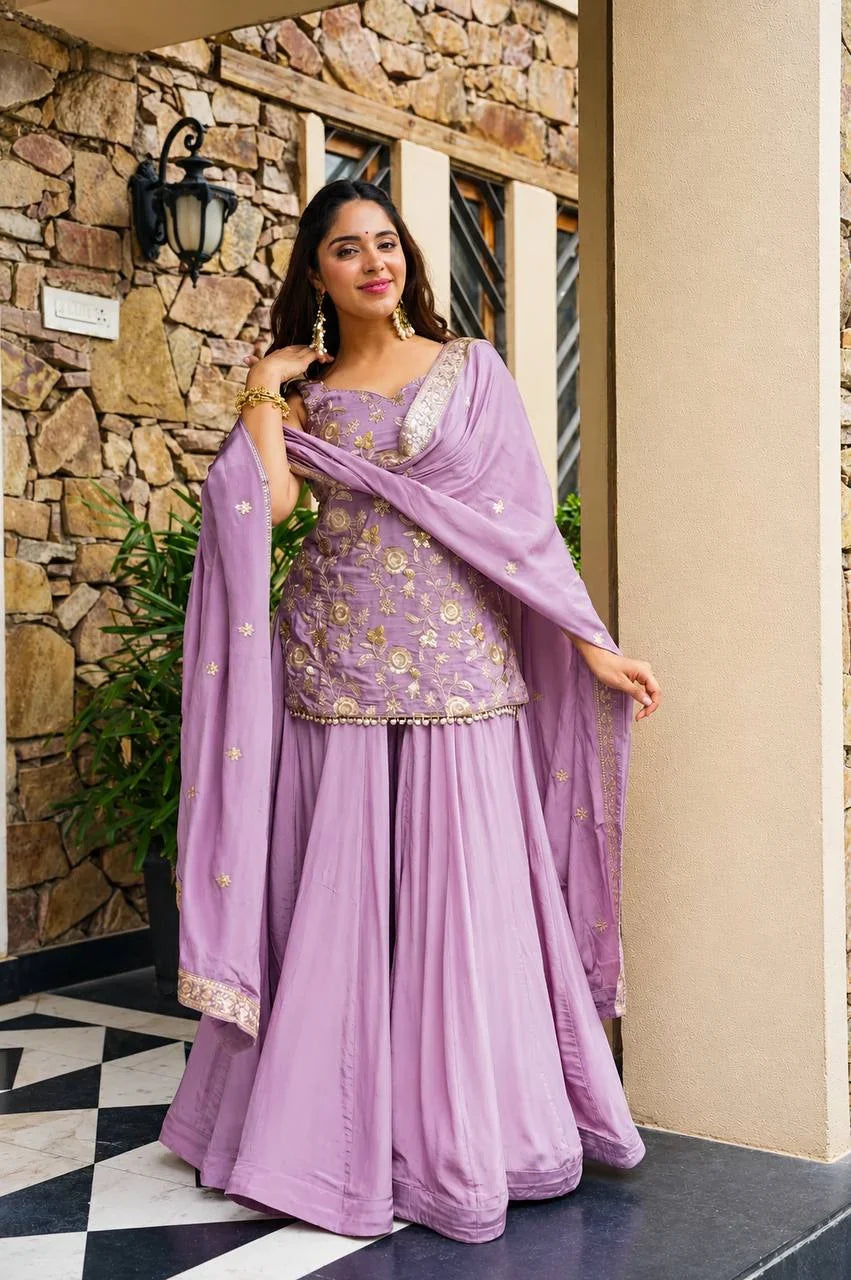 Lavender Sharara Set with Sequin & Zari Embroidery | Chicorawear