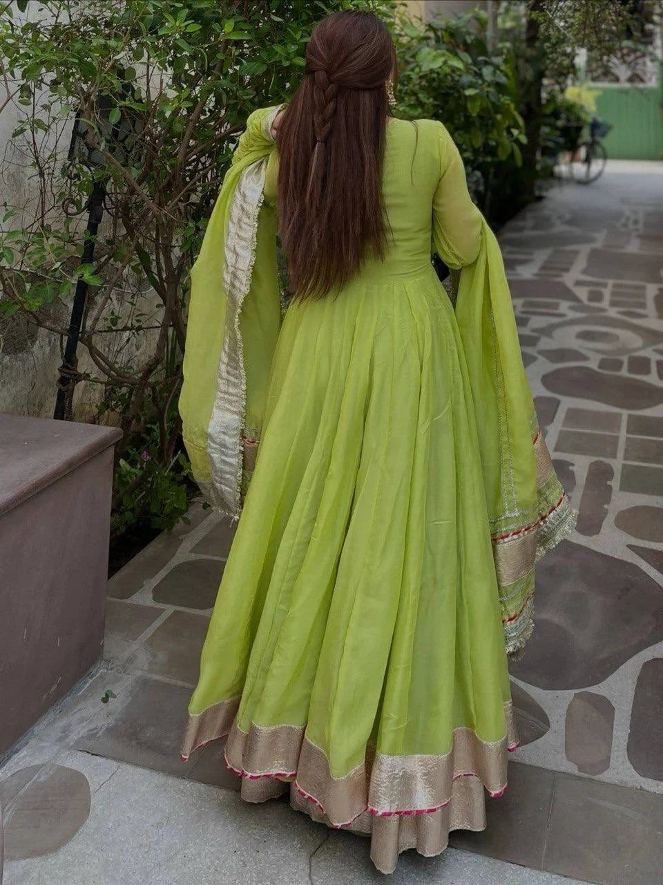 Organza Anarkali Set with Mirror Work
