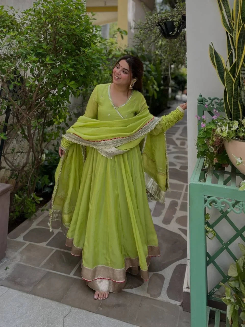 Organza Anarkali Set with Mirror Work