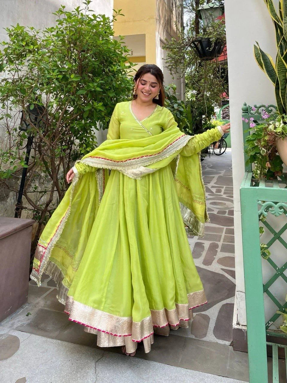 Organza Anarkali Set with Mirror Work