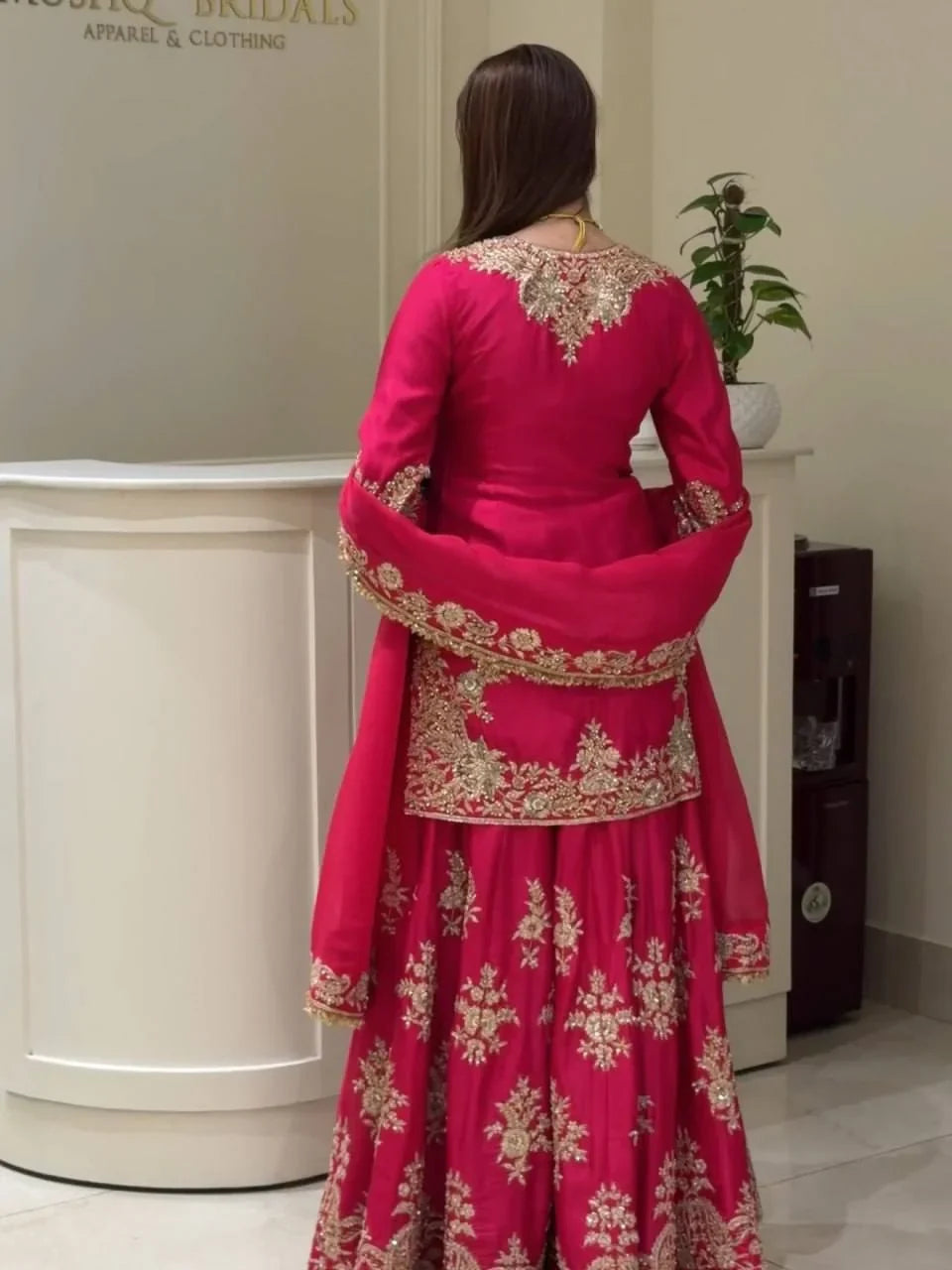Magenta Chinon Silk Sharara Set | Chicorawear