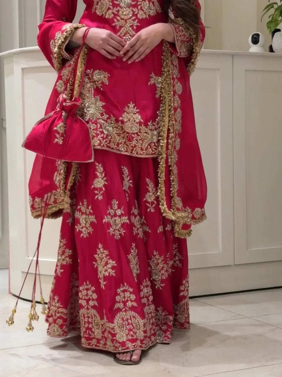Magenta Chinon Silk Sharara Set | Chicorawear