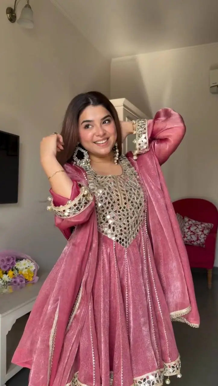Mauve Pink Mirror Work Kurta Dhoti Set