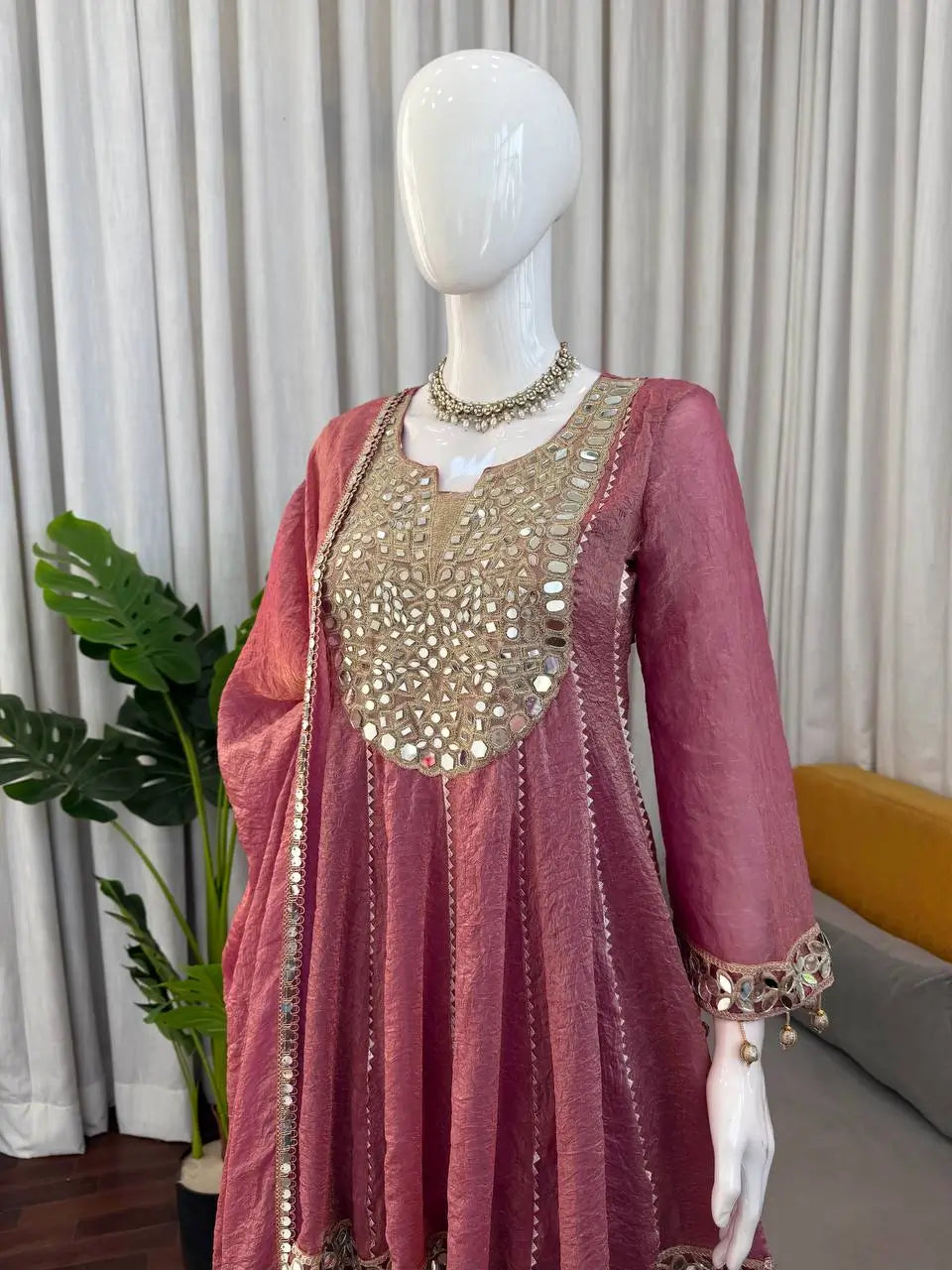 Mauve Pink Mirror Work Kurta Dhoti Set