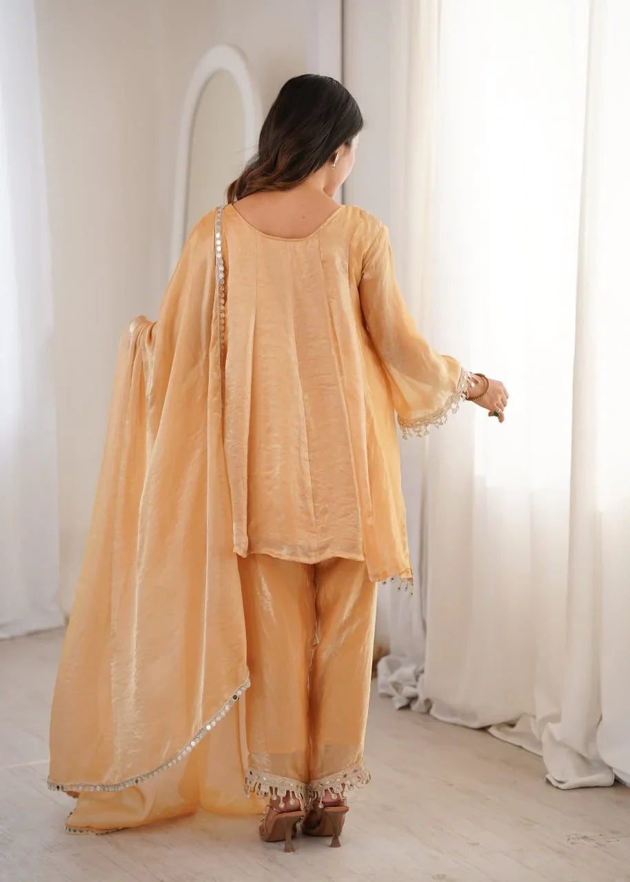 Fendi Fabric Mirror Work Kurti Pant Set with Dupatta | Chicorawear