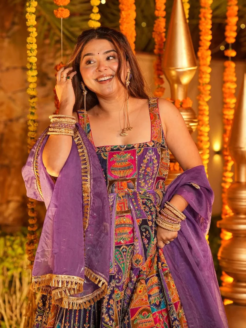 Multicolor Embroidered Anarkali Gown Set | Chicorawear