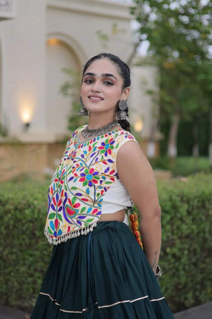 Kutchi Work Lehenga Set for Navratri with Peacock Embroidery | Chicorawear