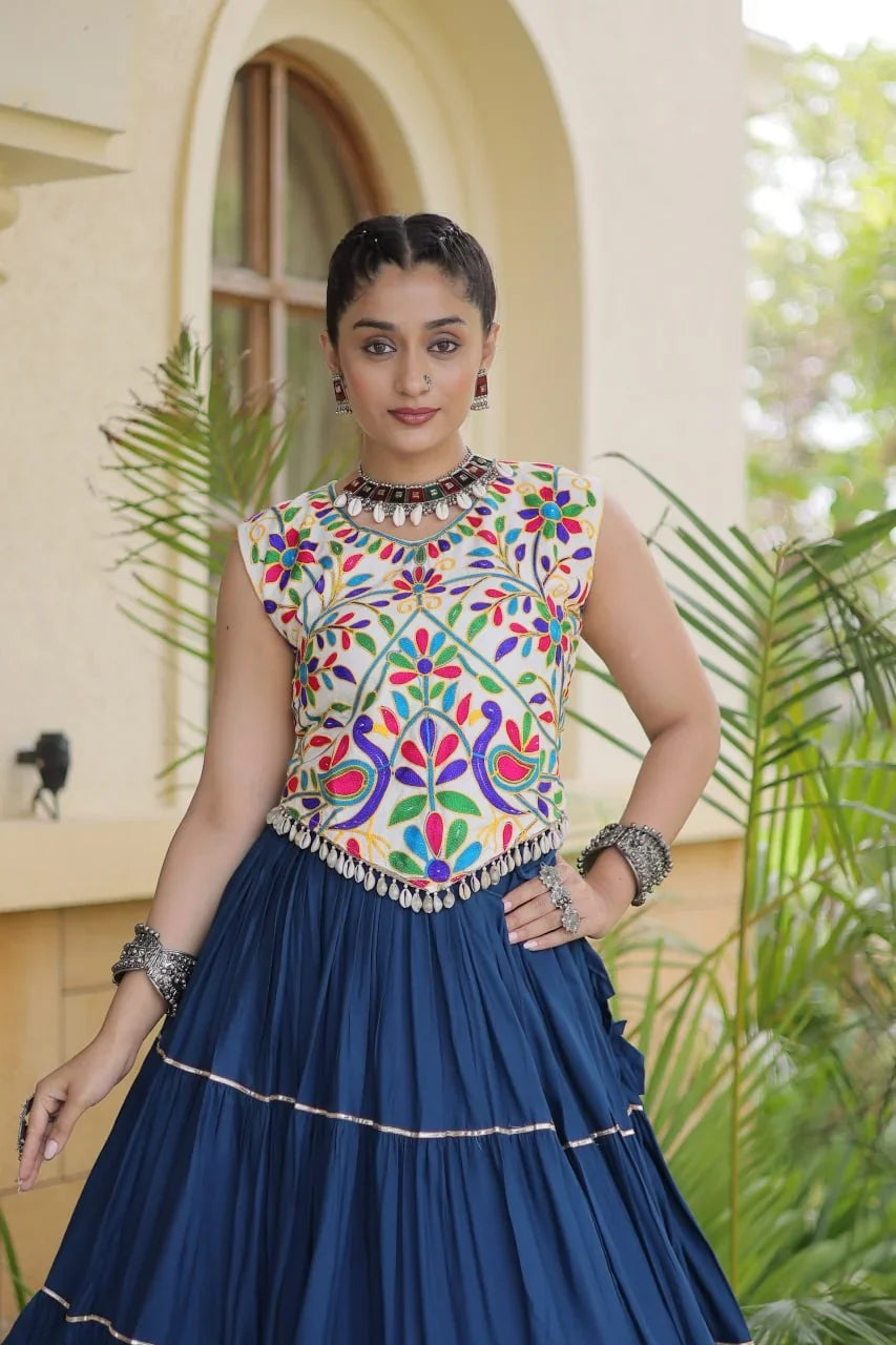 Kutchi Work Lehenga Set for Navratri with Peacock Embroidery | Chicorawear